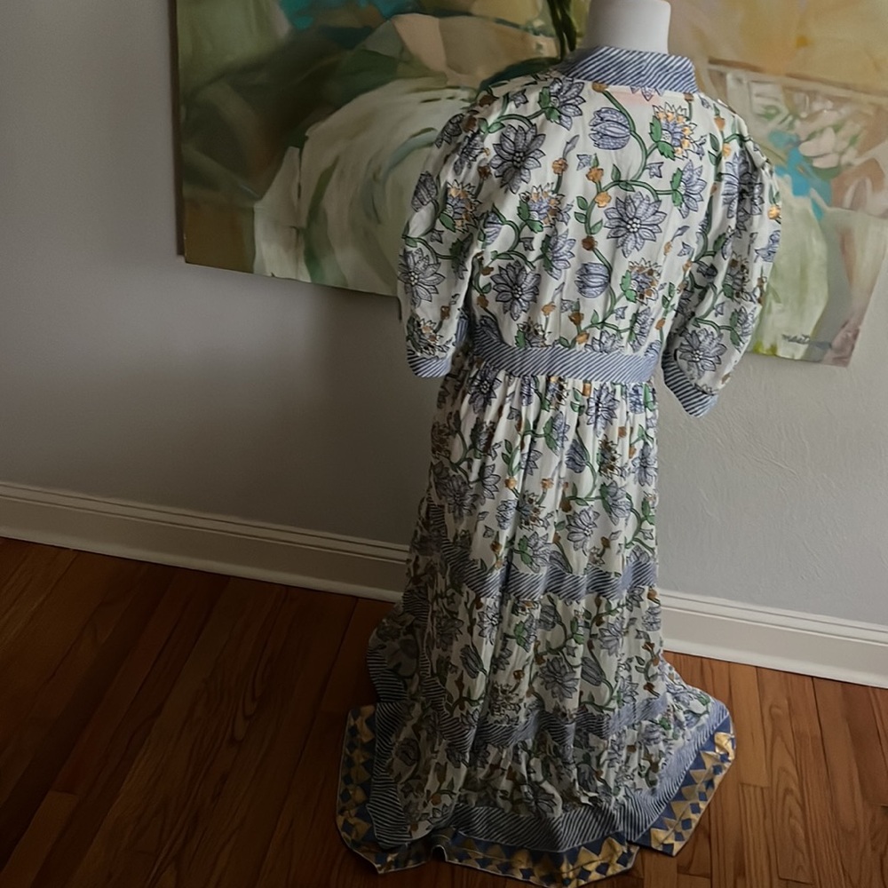 Oliphant - Women’s V-Neck Cuffed Maxi Dress in ‘Presidio Blue’ Print Large - Picture 11 of 17